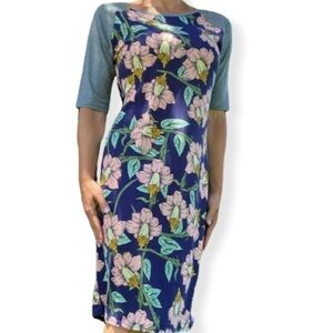 LULAROE Size Small JERSEY DRESS Lily Flower Floral Navy Blue